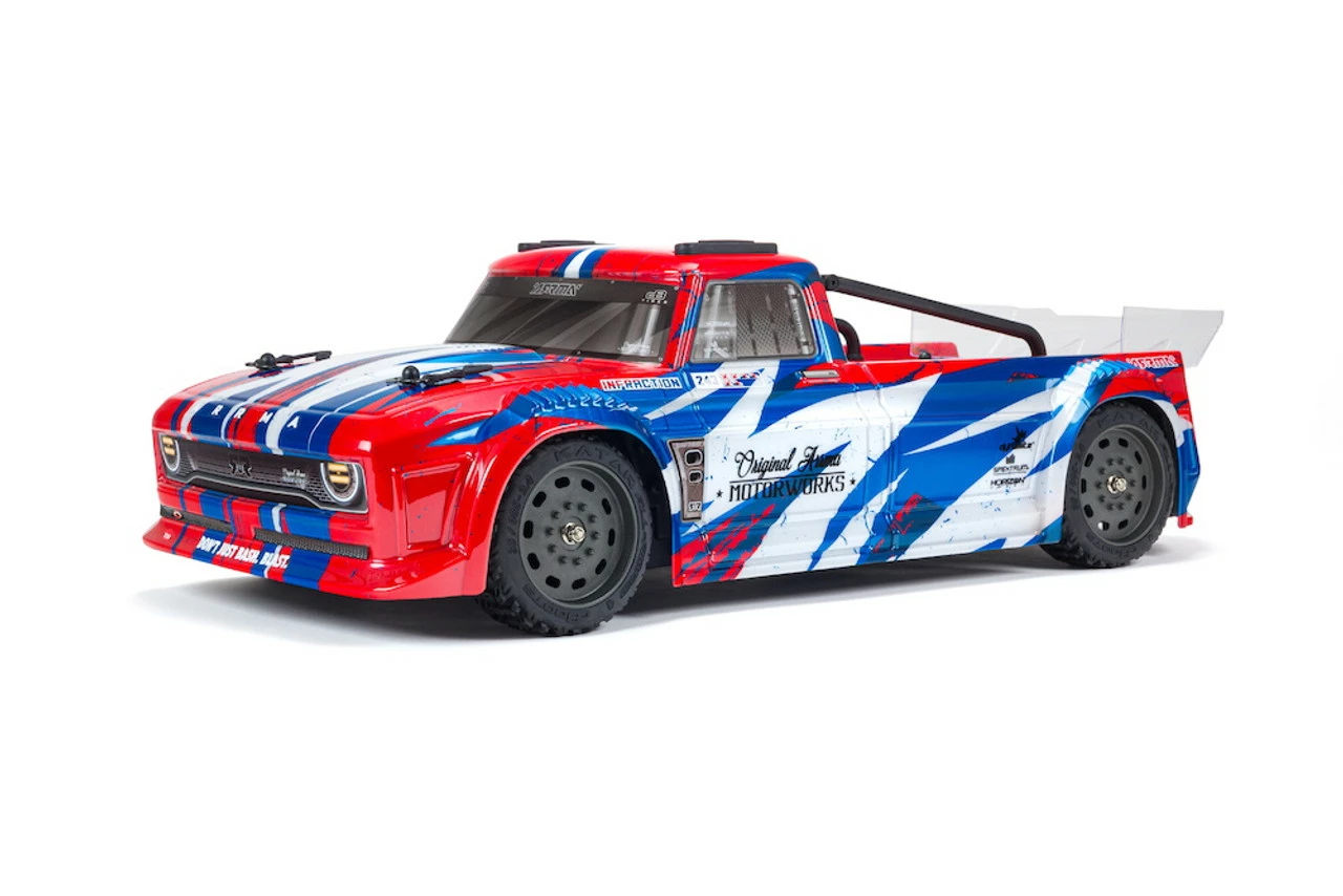 Arrma Infraction 4x4 Mega 1/8 Street Bash Resto Mod Truck RTR, Red/Blue 4 Arrma Infraction 4x4 Mega 1/8 Street Bash Resto Mod Truck RTR, Red/Blue - Image 2