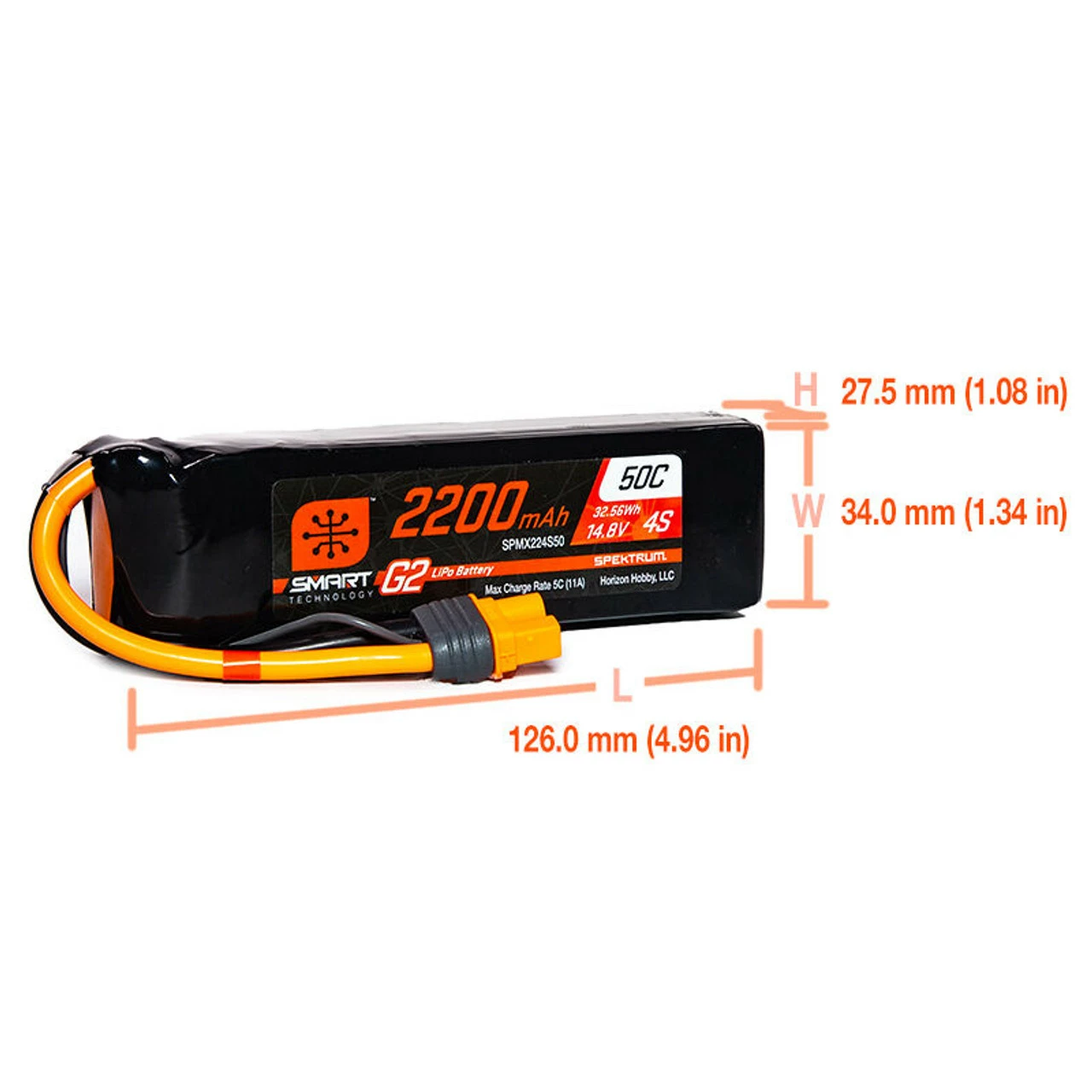 Spektrum 2200mAh 4S 14.8V Smart Battery G2 50C IC3 4 Spektrum 2200mAh 4S 14.8V Smart Battery G2 50C IC3 - Image 2
