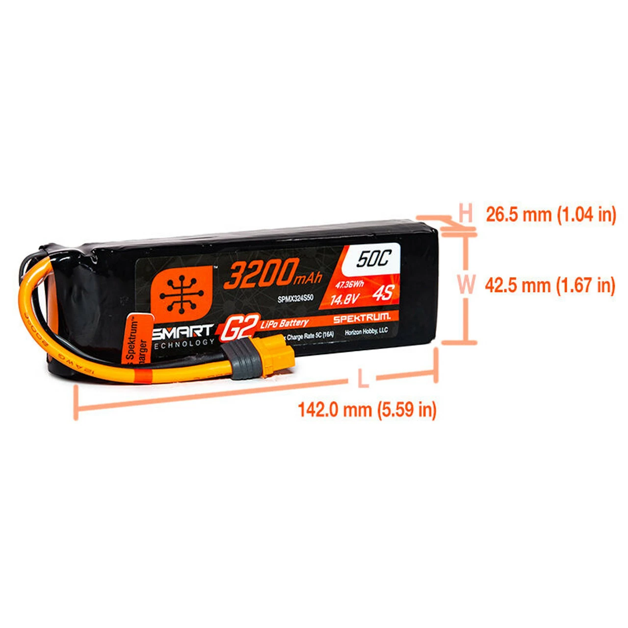 Spektrum 3200mAh 4S 14.8V Smart Battery G2 50C IC3 4 Spektrum 3200mAh 4S 14.8V Smart Battery G2 50C IC3 - Image 2