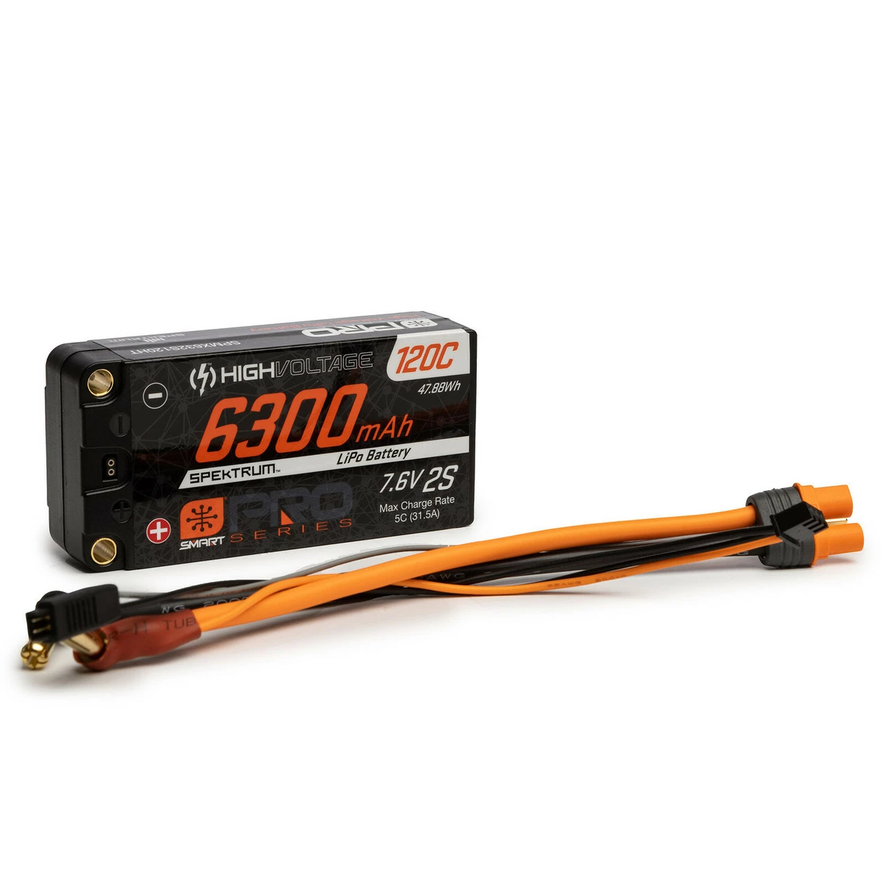Spektrum 7.6V 6300mAh 2S 120C Smart Pro Race Shorty Hardcase LiHV Battery: Tubes, 5mm 4 Spektrum 7.6V 6300mAh 2S 120C Smart Pro Race Shorty Hardcase LiHV Battery: Tubes, 5mm - Image 2