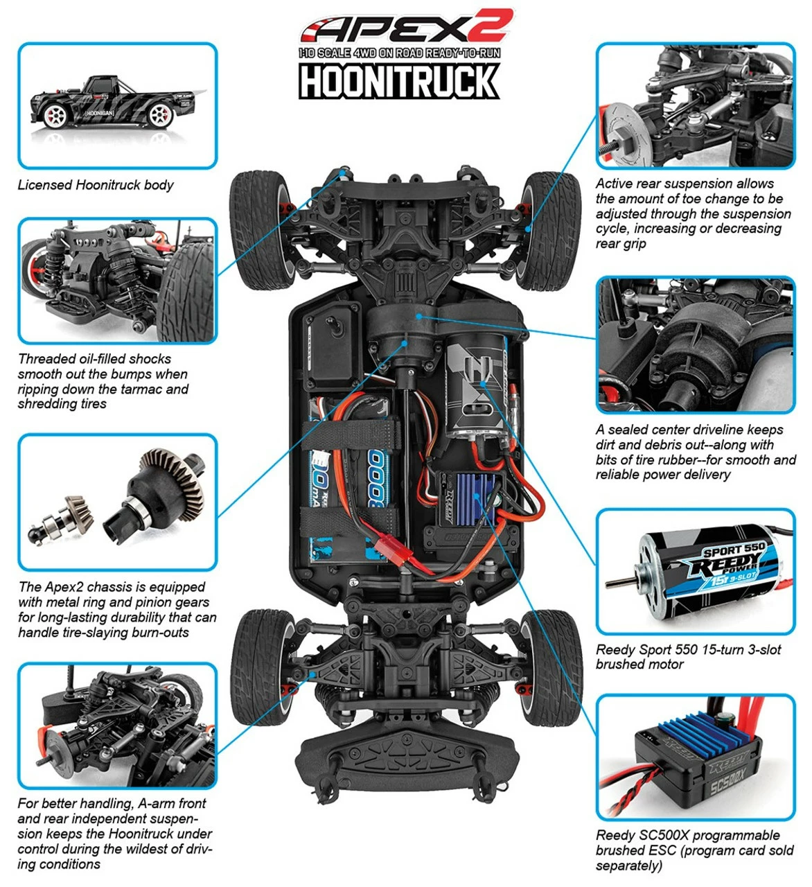 Team Associated Hoonigan Apex2 Hoonitruck 1/10 On-Road Electric 4wd RTR Kit - Combo 13 Team Associated Hoonigan Apex2 Hoonitruck 1/10 On-Road Electric 4wd RTR Kit - Combo - Image 11